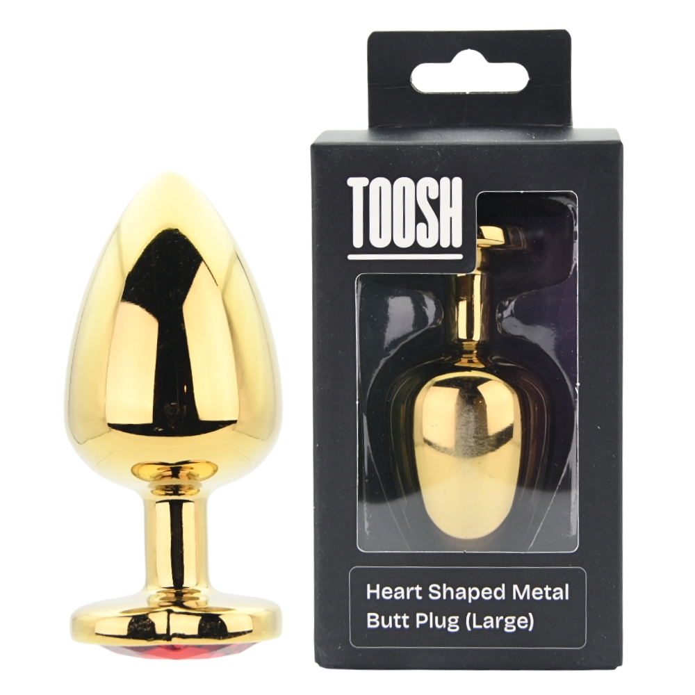 n12837 toosh heart shaped gold butt plug with red stone large pkg duo n12837 toosh heart shaped gold butt plug with red stone large pkg duo