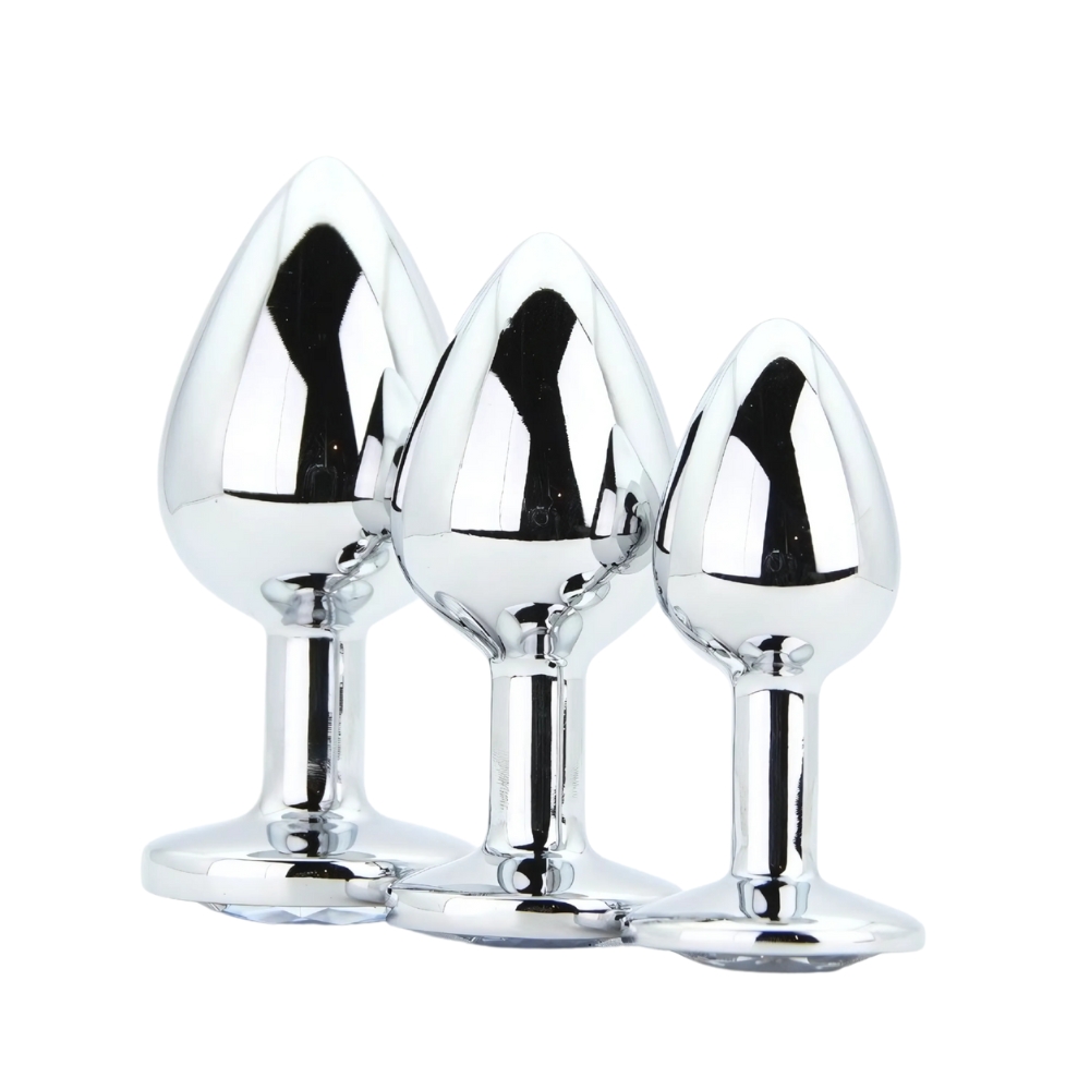 n12838 toosh metal butt plug silver set of 3 clear stone 1 n12838 toosh metal butt plug silver set of 3 clear stone 1