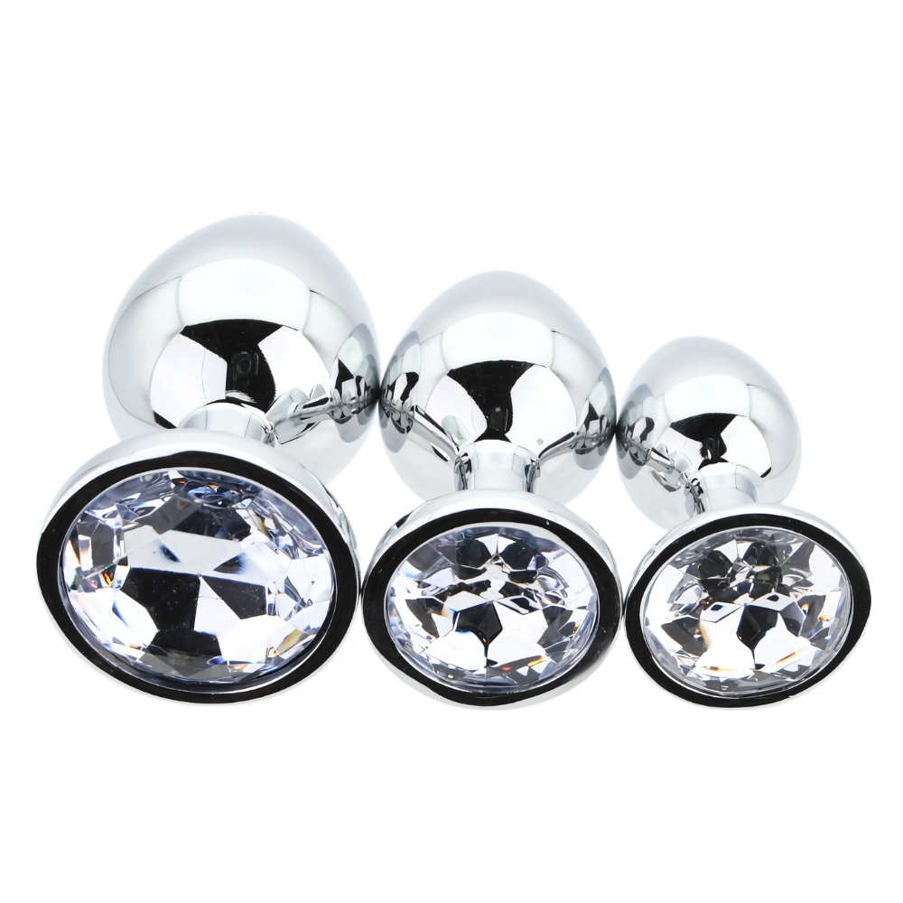 n12838 toosh metal butt plug silver set of 3 clear stone 2 n12838 toosh metal butt plug silver set of 3 clear stone 2
