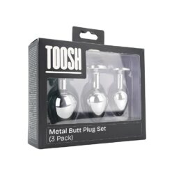 n12838 toosh metal butt plug silver set of 3 clear stone pkg 1