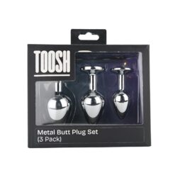 n12838 toosh metal butt plug silver set of 3 clear stone pkg