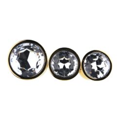 n12839 toosh metal butt plug gold set of 3 clear stone jewel