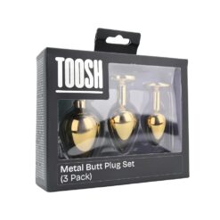 n12839 toosh metal butt plug gold set of 3 clear stone pkg 1
