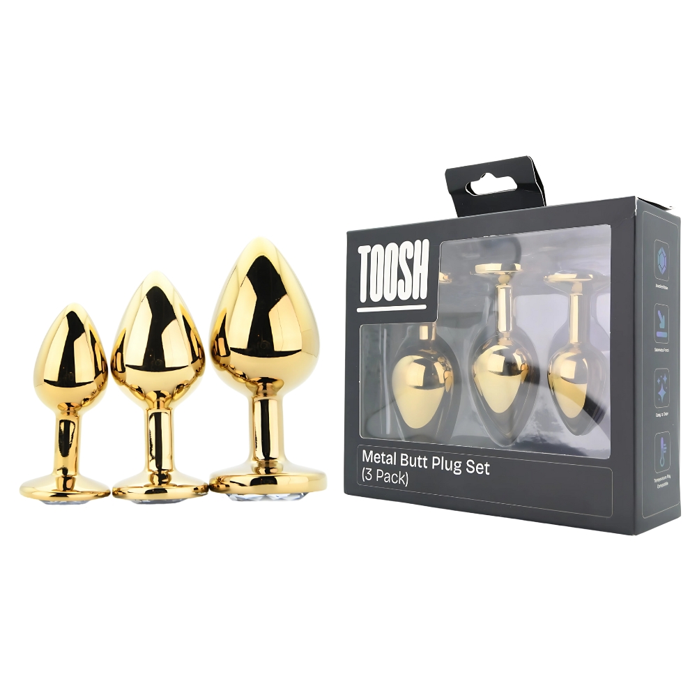 n12839 toosh metal butt plug gold set of 3 clear stone pkg duo n12839 toosh metal butt plug gold set of 3 clear stone pkg duo