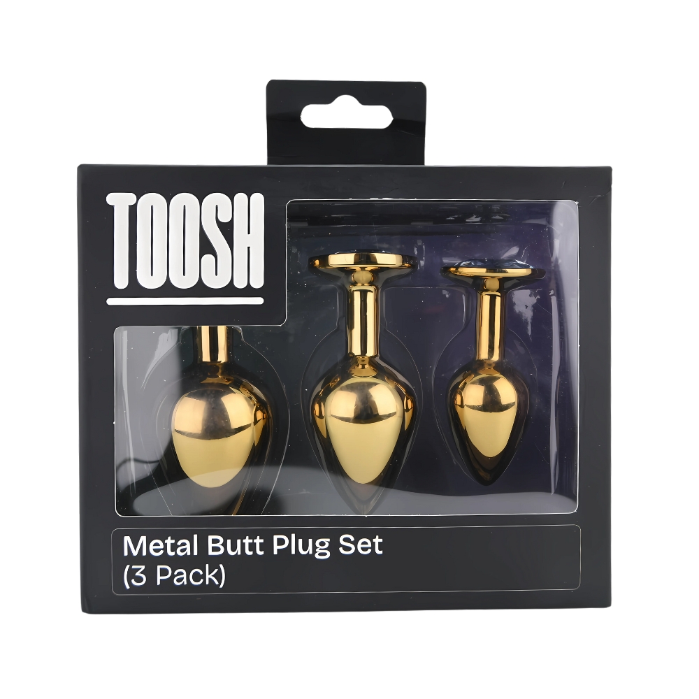 n12839 toosh metal butt plug gold set of 3 clear stone pkg n12839 toosh metal butt plug gold set of 3 clear stone pkg