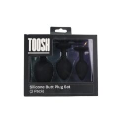 n12840 toosh silicone butt plug black set of 3 clear stone pkg