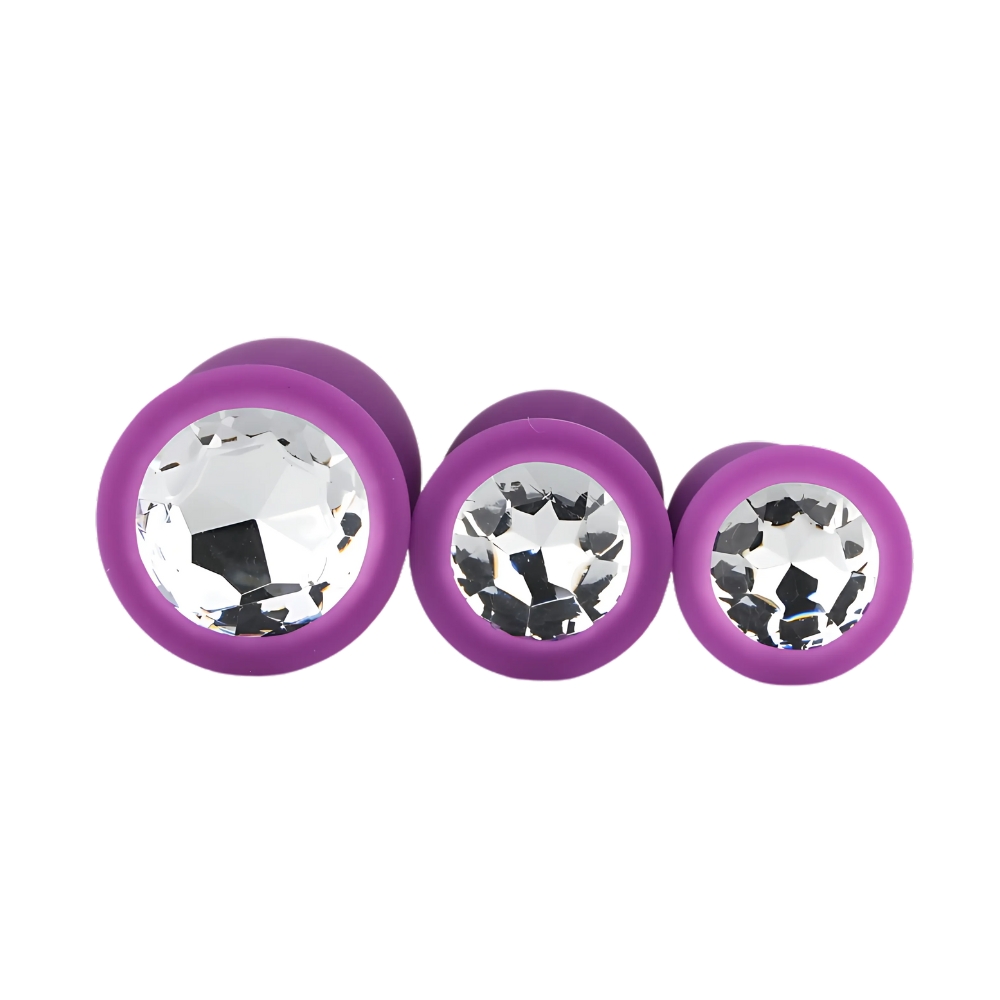 n12841 toosh silicone butt plug purple set of 3 clear stone 2 n12841 toosh silicone butt plug purple set of 3 clear stone 2