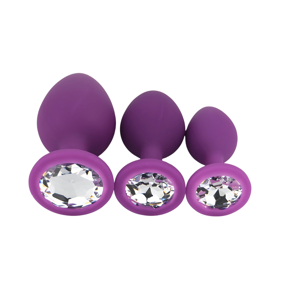 n12841 toosh silicone butt plug purple set of 3 clear stone 3 n12841 toosh silicone butt plug purple set of 3 clear stone 3