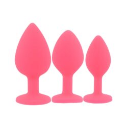 n12842 toosh silicone butt plug pink set of 3 clear stone