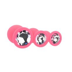 n12842 toosh silicone butt plug pink set of 3 clear stone 3