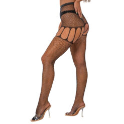 n12908 lace by lj rhinestone suspender tights black 2