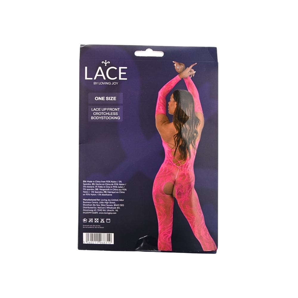 n12917 lace by lj lace up front crotchless bodystocking fushia pkg bk n12917 lace by lj lace up front crotchless bodystocking fushia pkg bk