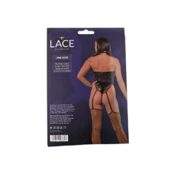 n12918 lace by lj floral lace and net halter suspender bodystocking black pkg bk