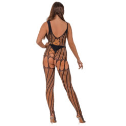 n12924 lace by lj crochet bodystocking with lace up back black 3