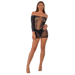 n12930 lace by lj off the shoulder mini dress black 1