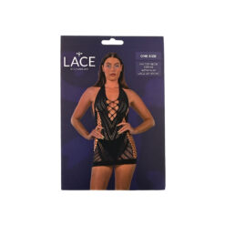 n12931 lace by lj halter neck dress with faux lace up black pkg