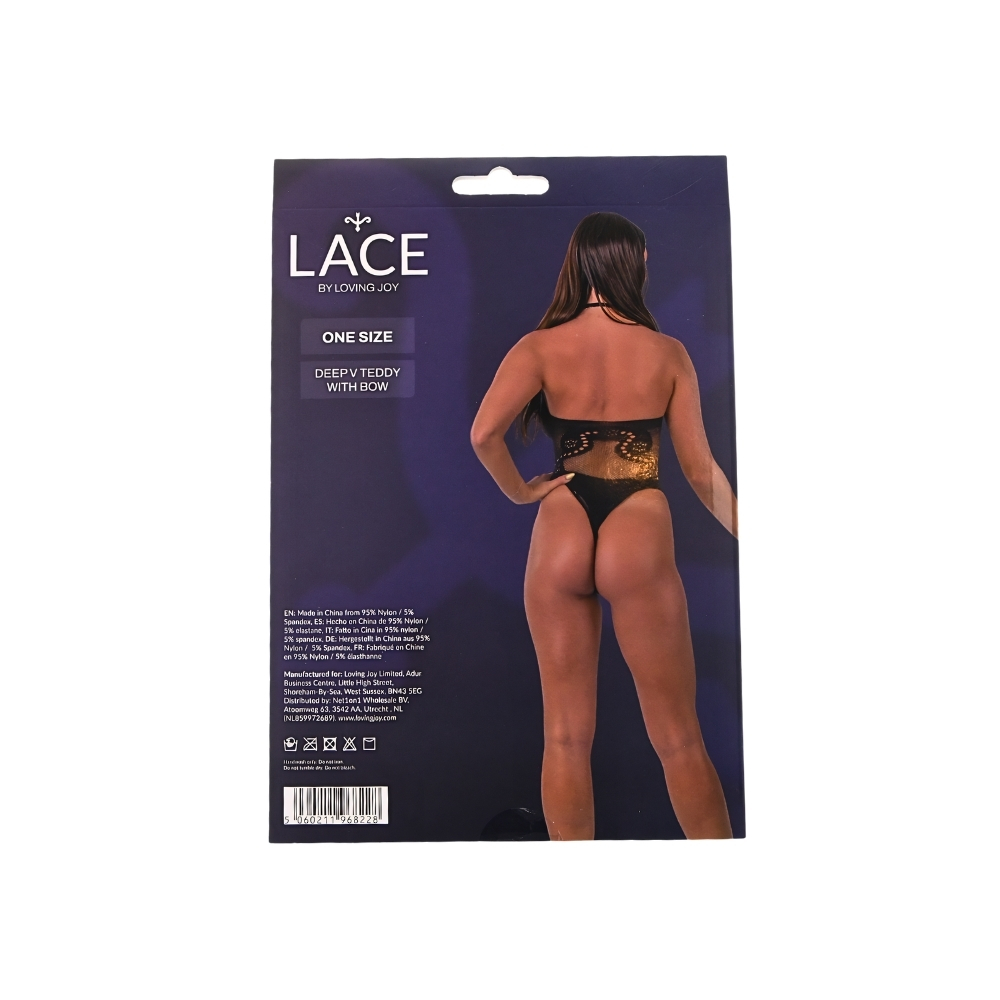 n12932 lace by lj on size deep v teddy with bow black pkg bk n12932 lace by lj on size deep v teddy with bow black pkg bk
