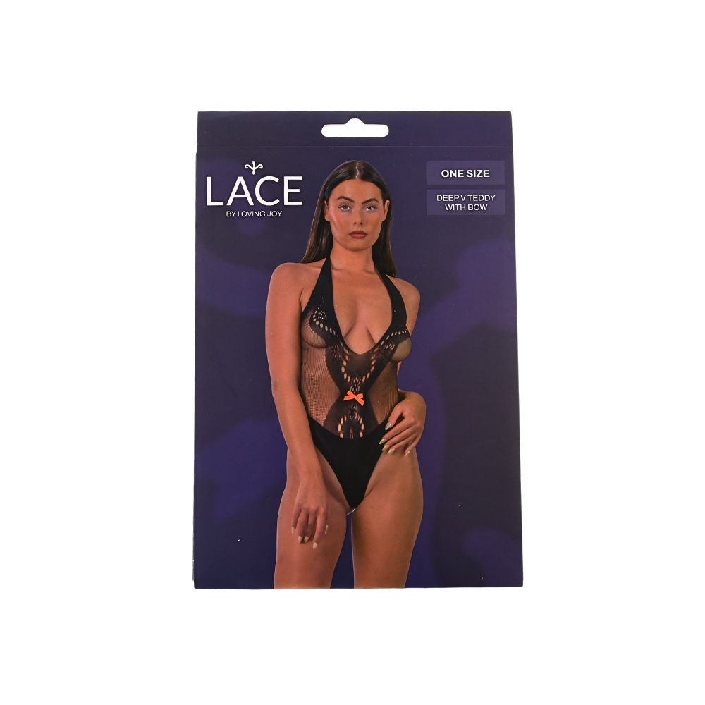 n12932 lace by lj on size deep v teddy with bow black pkg n12932 lace by lj on size deep v teddy with bow black pkg