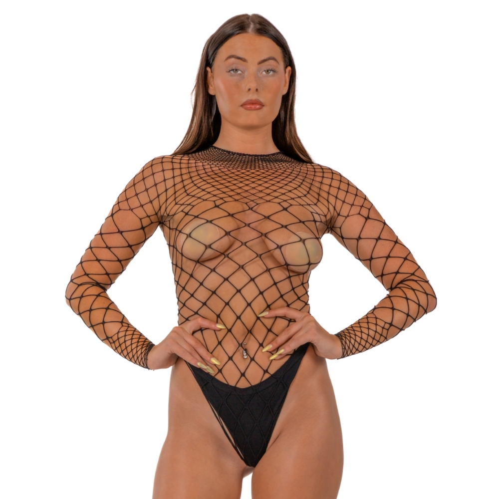 n12934 lace by lj fence net long sleeved thong bodysuit black 1 n12934 lace by lj fence net long sleeved thong bodysuit black 1