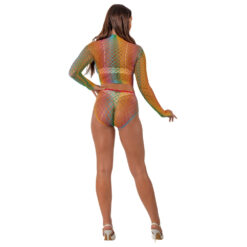 n12936 lace by lj rainbow fence net crop top and bottoms 3