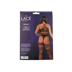 n12947 lace by lj crossover neck crotchless bodystocking pkg bk