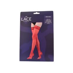 ns8098 lace by lj stay up thigh high stockings with lace top red pkg