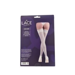 ns8099 lace by lj stay up thigh high stockings with lace top white pkg bk