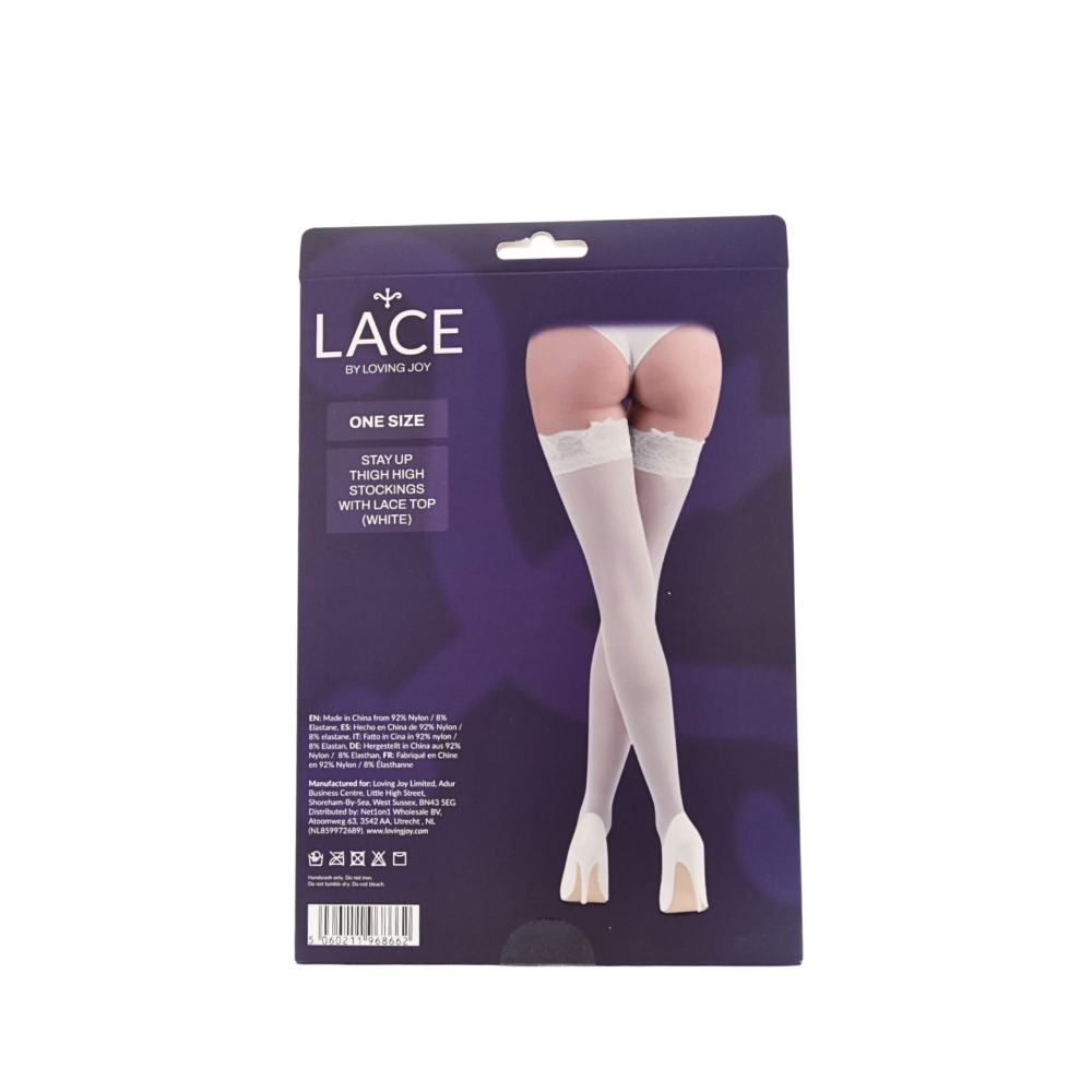 ns8099 lace by lj stay up thigh high stockings with lace top white pkg bk ns8099 lace by lj stay up thigh high stockings with lace top white pkg bk