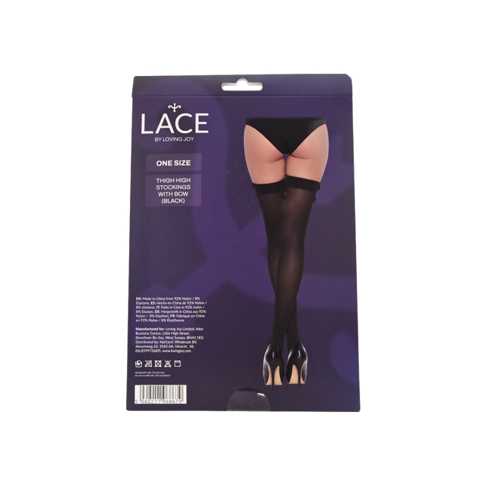 ns8100 lace by lj thigh high stockings with bow black pkg bk ns8100 lace by lj thigh high stockings with bow black pkg bk