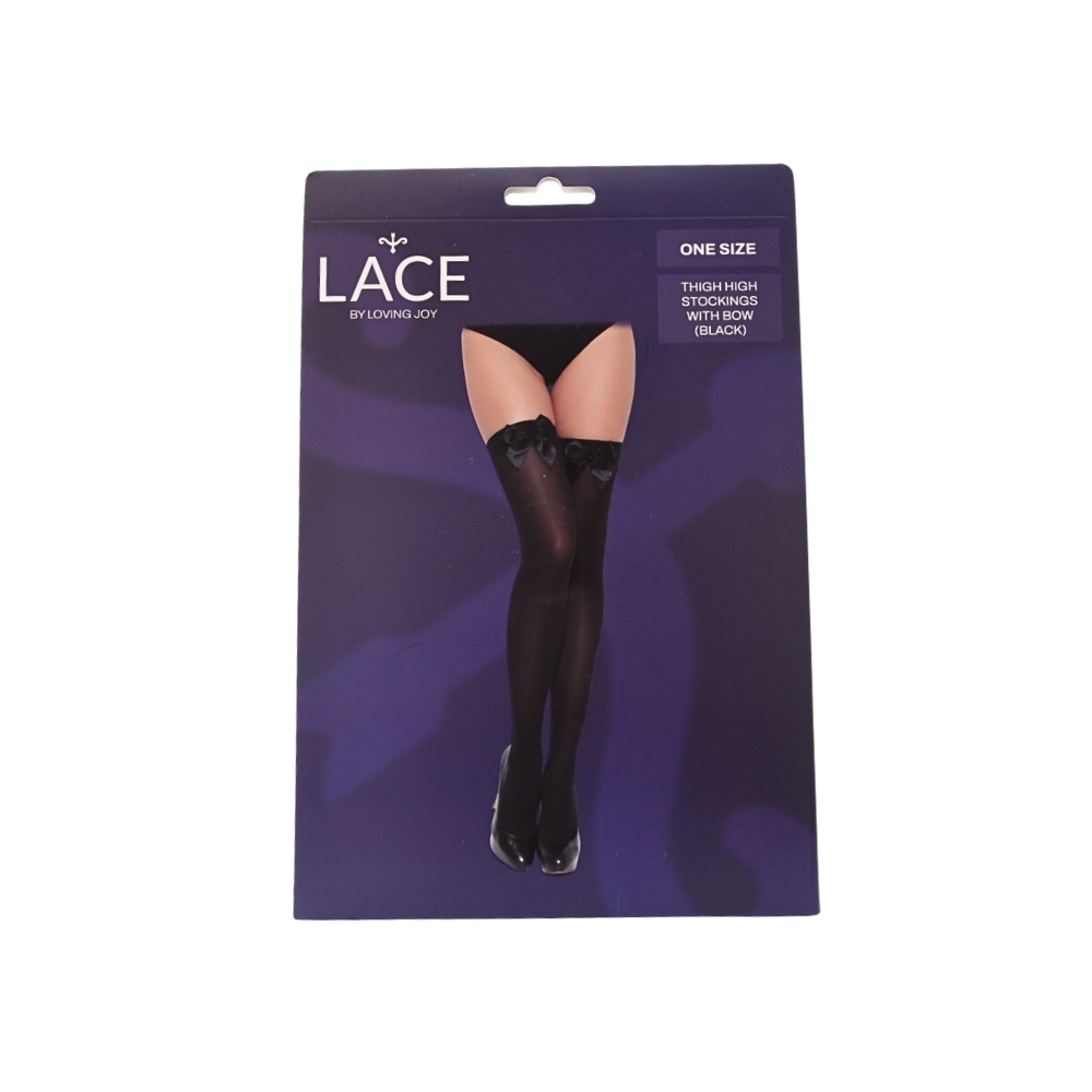 ns8100 lace by lj thigh high stockings with bow black pkg ns8100 lace by lj thigh high stockings with bow black pkg