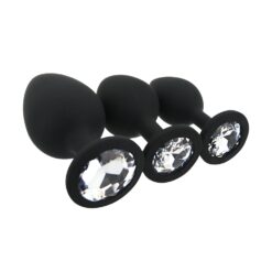 toosh silicone butt plug black set of 3 clear stone 3