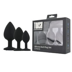 toosh silicone butt plug black set of 3 clear stone 3 pkg duo