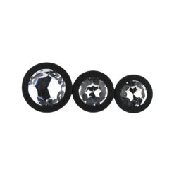 toosh silicone butt plug black set of 3 clear stone jewel