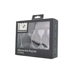 toosh silicone butt plug black set of 3 clear stone pkg 2