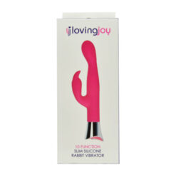 n11592 loving joy 10 function slim silicone rabbit vibrator pink pkg